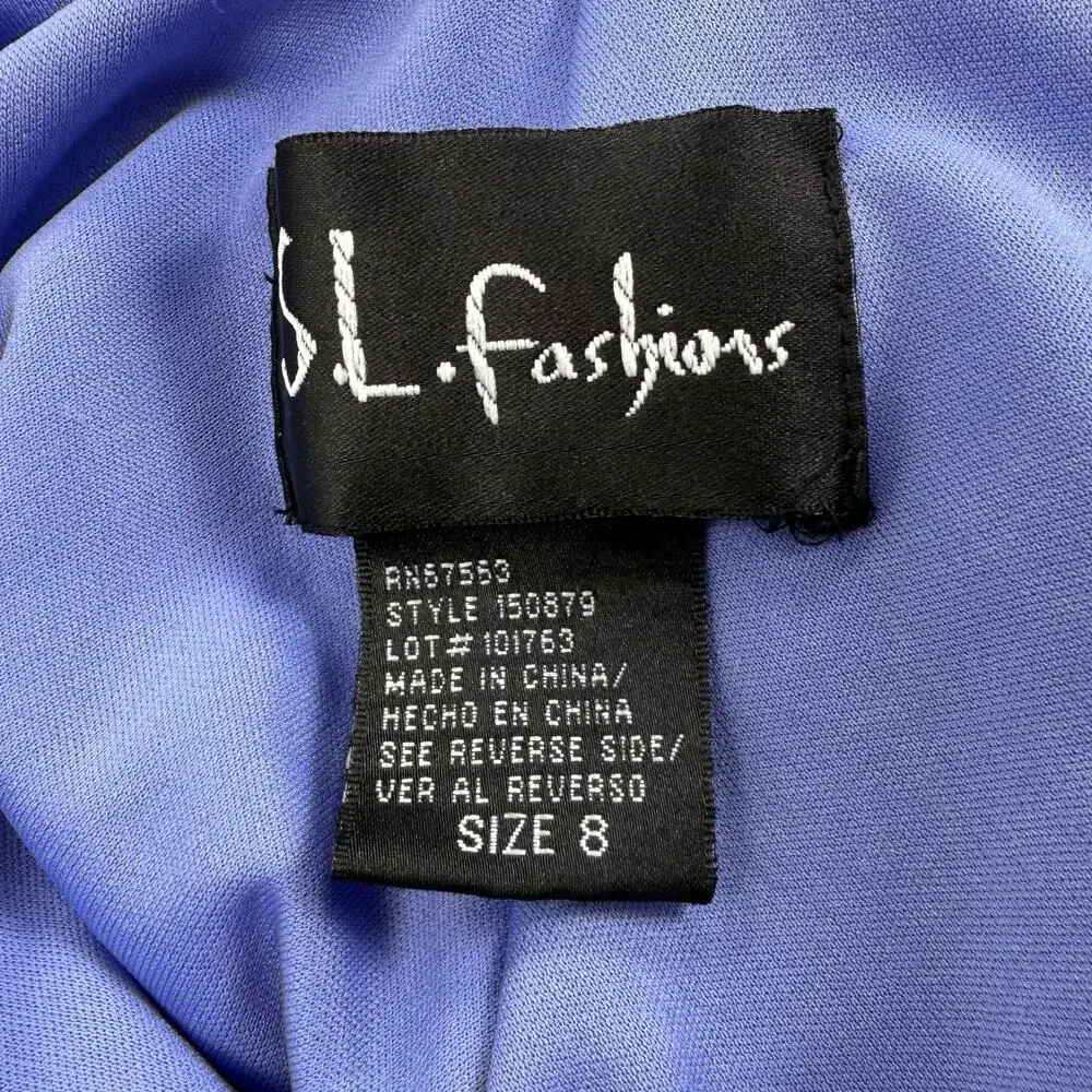 S.L. Fashions Vintage 90s Whimsy Drape Ruffle Slip Dress Women's  8 Blue - Picture 5 of 16